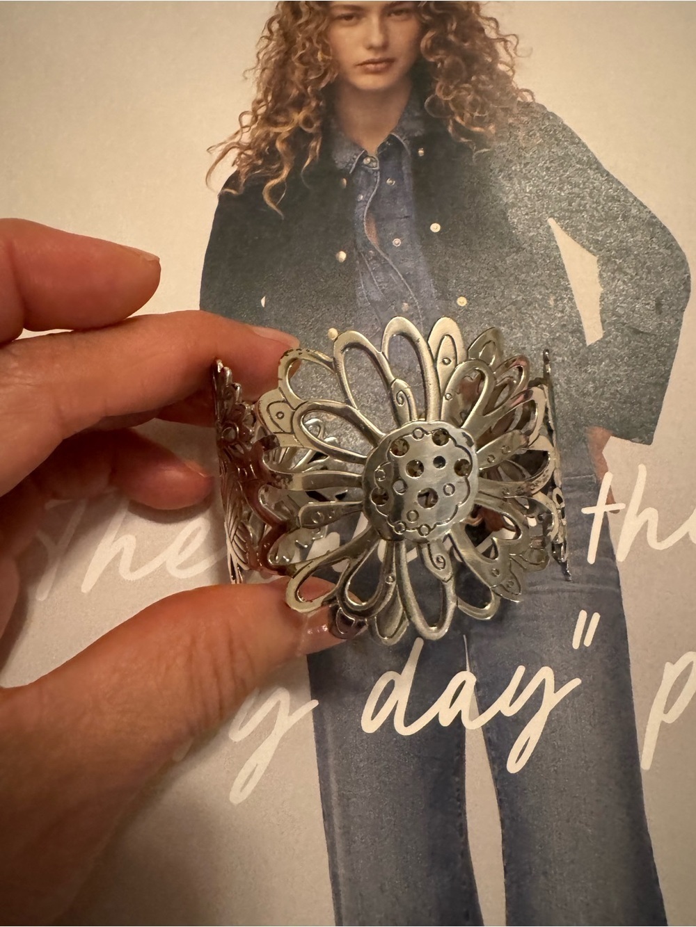 Brighton Silver Floral Cutout Cuff expandable Bangle